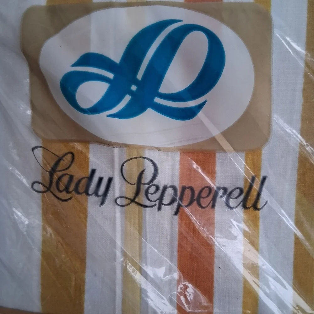 Vtg 60s 70s NOS Lady Pepperell Full Flat Sheet Striped Yellow Orange Fall Colors